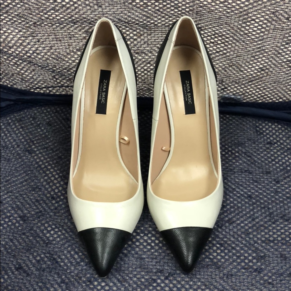 ZARA Black white leather pumps sz 37